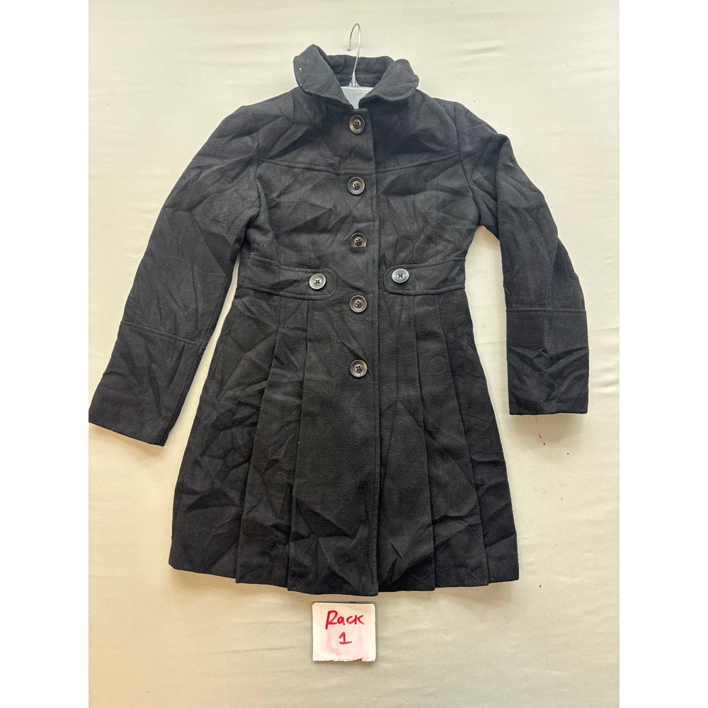 George Girls Black Peacoat Button Front Pleated Winter Jacket Size M 7-8